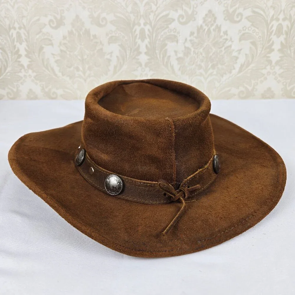 Minnetonka Size Medium Brown Leather The Outback Buffalo Nickel Hat Unisex